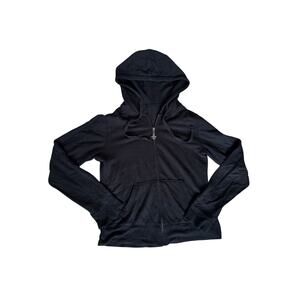 YKK Black Zipper Hoodie with Heart Logo - Fits S/M